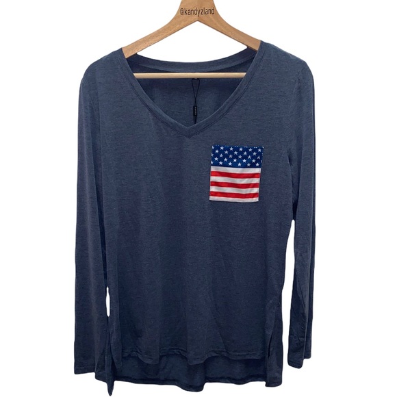Ouges Tops - 🆕 OUGES Women’s Long Sleeve Flag Pocket Tee
